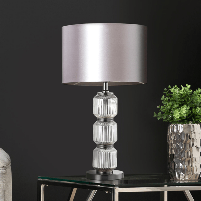 Chrome Pleated Glass Table Lamp