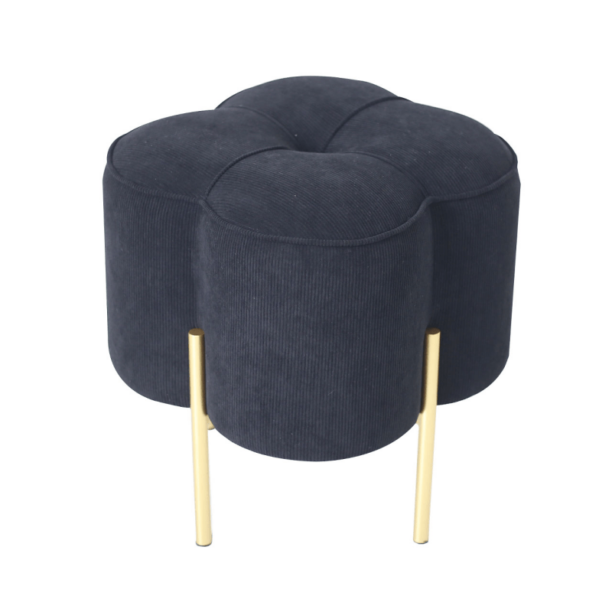 Black Velvet Clover Stool With Gold Legs