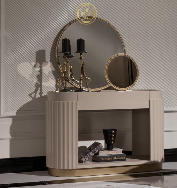 beige gold console table