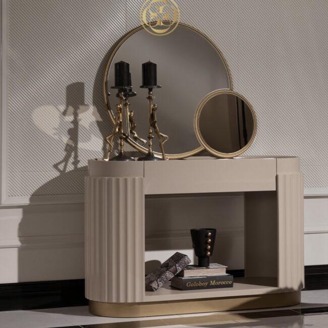 beige gold console table