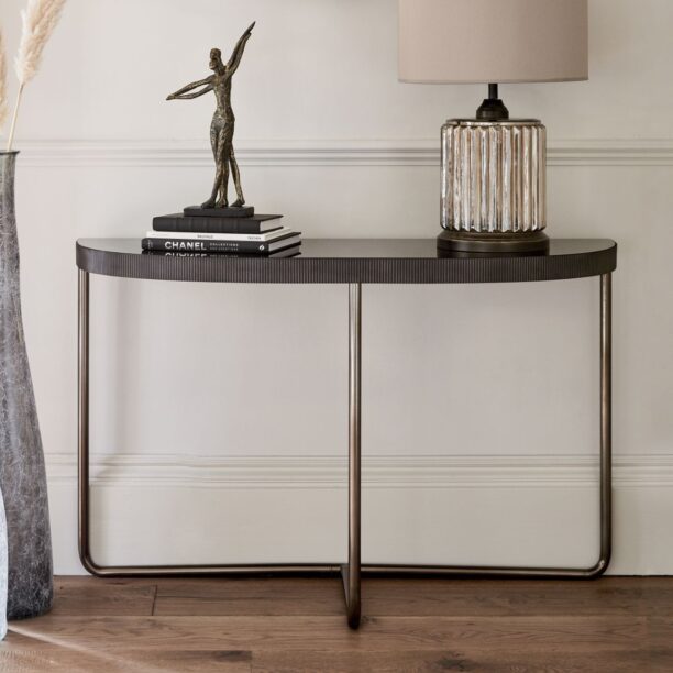 Regency Half Moon Console Table with Black Tinted Glass