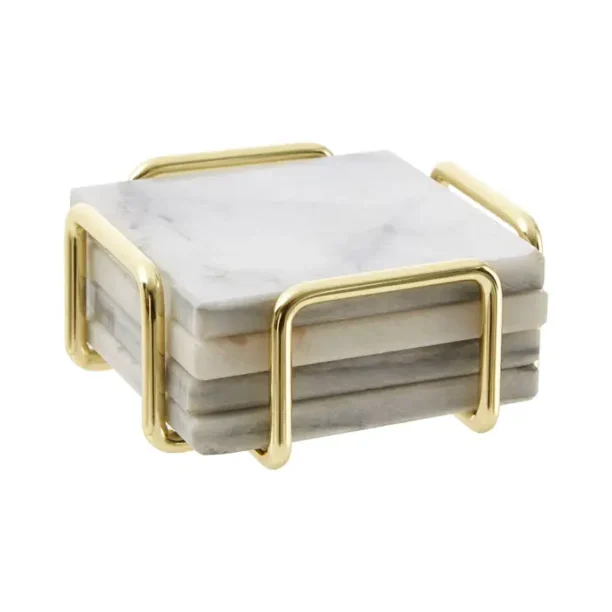 White Marble And Brass Coasters