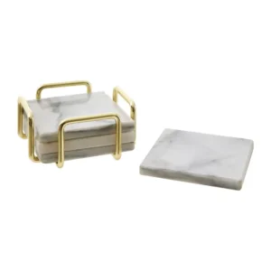 White Marble And Brass Coasters - Image 2