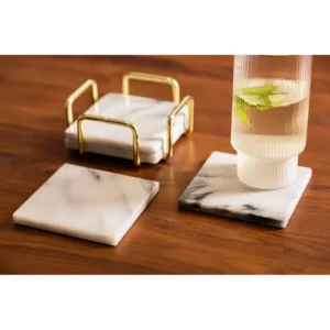 White Marble And Brass Coasters - Image 6