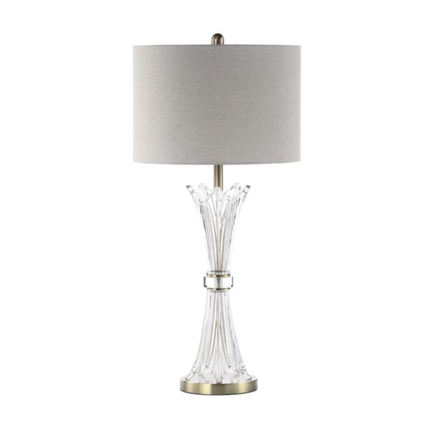 Crystal Table Lamp with Grey Linen Shade