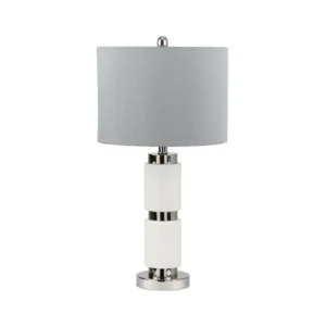 White Marble Table Lamp with Grey Shade - Image 3