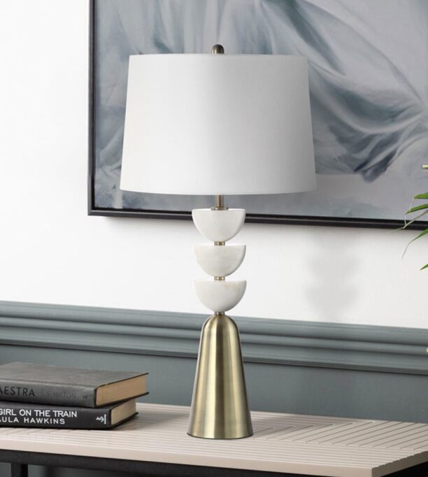 white and brass marble lamp