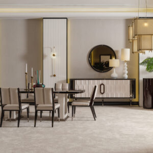 Sensatori Sideboard positioned in a modern dining room setting, paired with contemporary decor elements, showcasing its ability to blend luxury with practicality in a stylish home environment.