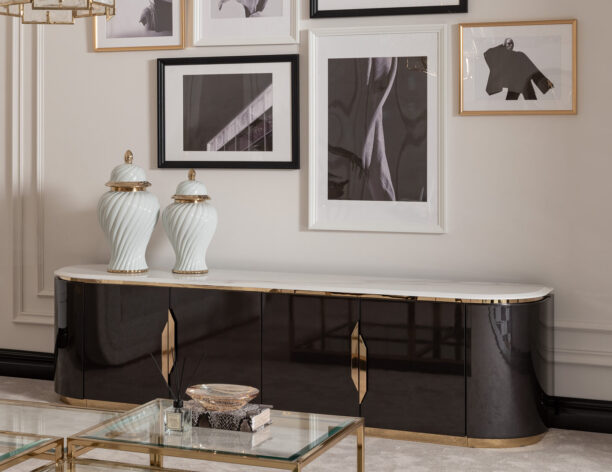 black and gold tv unit and storage