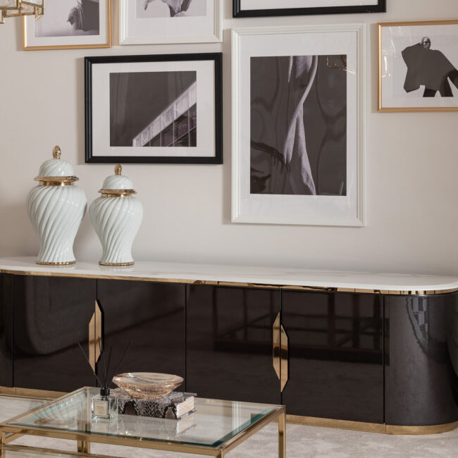 black and gold tv unit and storage
