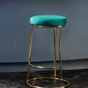 Luxe Teal Green Bar Stool with plush velvet upholstery and a sleek gold-finished frame, featuring a footrest for added comfort. Ideal for counter-height seating.