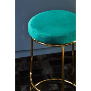 Luxe Teal Green Bar Stool with plush velvet upholstery and a sleek gold-finished frame, featuring a footrest for added comfort. Ideal for counter-height seating.