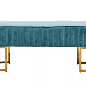 The Empress Green Velvet Ottoman Bench exudes luxury and elegance with its smooth top and pleated sides, adding a touch of sophistication to any room. Supported by gracefully arching gold-finished legs, this bench is both stylish and functional, making it perfect for adding a luxe touch to living rooms, bedrooms, or entryways.