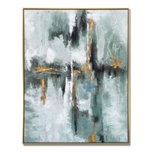 The Luciana Abstract Wall Art by Mindy Brownes Interiors is a striking blend of texture and elegance. Featuring a captivating mix of greens, greys, black, and off-whites, this abstract canvas is beautifully accented with subtle gold details. Encased in a luxurious gold frame, the Luciana Wall Art adds an instant focal point to your interiors, making it a sophisticated statement piece for any modern or classic space. Features and Benefits: Gold-framed abstract canvas with textured design Features shades of green, grey, black, and off-white with gold accents Ideal for living rooms, bedrooms, or hallways Adds a touch of modern elegance to your decor