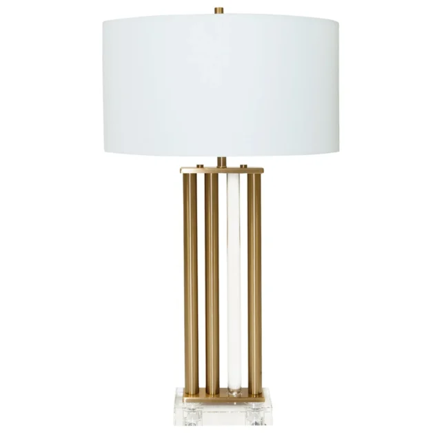 The Lumière Crystal & Gold Table Lamp offers a sophisticated blend of style and elegance, perfect for elevating any space. Featuring a sleek antique gold body with crystal-clear pipe detailing and a luxurious crystal base, this lamp brings timeless beauty to your decor. Its white oval shade adds a modern touch, making it ideal for luxury hotel suites, grand hallways, or upscale living rooms. At 84cm tall, it offers both designer flair and flattering illumination. Features and Benefits: Height: 84cm, Shade Width: 48cm, Depth: 36cm Antique gold body with crystal-clear pipe detailing Crystal base for added luxury and elegance White oval-shaped shade for a modern finish Perfect for hotels, halls, or luxury living rooms