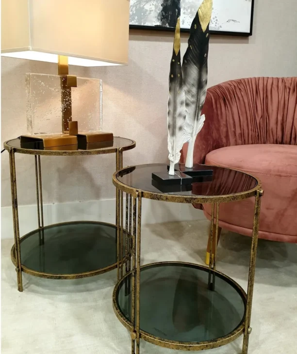 Rhianna Gold & Smoked Glass Side Tables