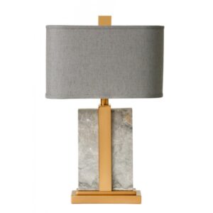 The Elisa Brass & Marble Table Lamp brings a sleek and contemporary touch to any room. Standing at 59cm, it features a stunning grey marble-inspired base with natural grain details, enhanced by elegant brass accents. The warm, rich slate grey linen shade adds a sophisticated contrast, making it a perfect fit for modern interiors.