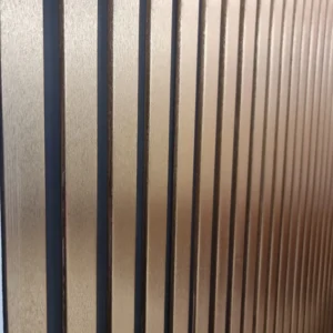 Wood-Effect Gold Slat Wall Panels – Stylish and Durable Metallic Finish for Modern Interiors.