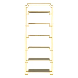 Add a touch of luxury with the Solara 6-Tier Bookshelf. Featuring a gold-finished stainless steel frame and six black glass shelves for a luxe vibe.