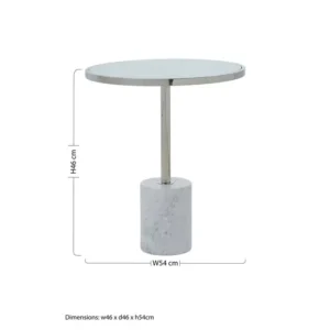 Elevate your space with the Verona White Marble & Chrome End Table. Featuring a round marble top and chrome pedestal base for a modern luxe look.