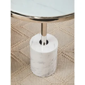 Elevate your space with the Verona White Marble & Chrome End Table. Featuring a round marble top and chrome pedestal base for a modern luxe look.