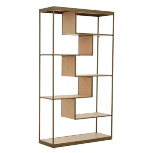 The Marseille Oak and Brass Display Unit combines modern elegance and functionality with its five oak veneer shelves and brushed brass-finished steel frame. This stylish display unit is perfect for showcasing decorative items or storing books, adding a sophisticated, contemporary touch to any living space.