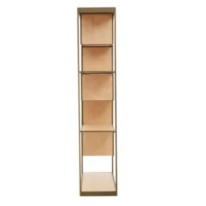 The Marseille Oak and Brass Display Unit combines modern elegance and functionality with its five oak veneer shelves and brushed brass-finished steel frame. This stylish display unit is perfect for showcasing decorative items or storing books, adding a sophisticated, contemporary touch to any living space.