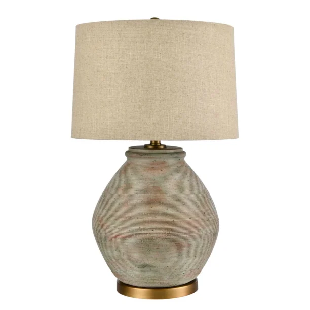 Brighten your home with the Eleni Neutral Tone Table Lamp. Features a simple, elegant shade and a detailed line pattern base for versatile style