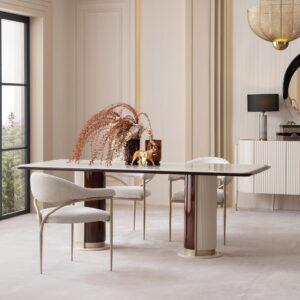 luxury cream and bronze dining table and chairs by luxura