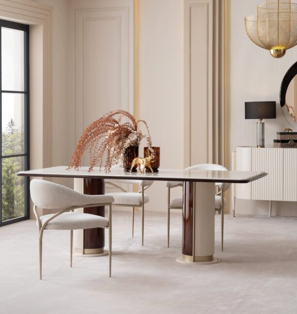 luxury cream and bronze dining table and chairs by luxura