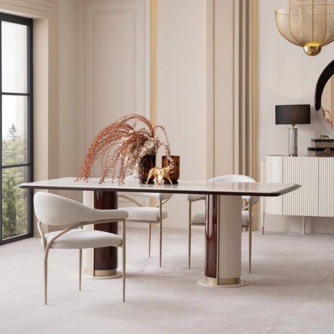 luxury cream and bronze dining table and chairs by luxura