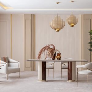 luxury cream and gold dining table and chairs