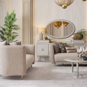 Luxurious Lusso sofa bespoke-made with an elegant cream wooden frame, featuring plush upholstery and refined craftsmanship, designed to elevate any sophisticated living space.