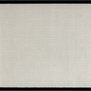 Full view of the Labyrinth Border Rug with a modern geometric design and bold black border.