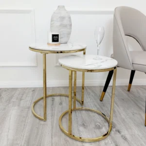 Marble Side Table Nest of 2 Gold - Image 4