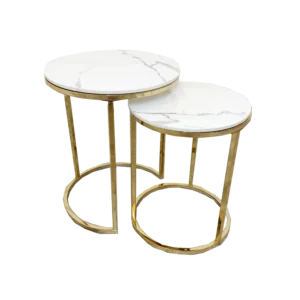 Marble Side Table Nest of 2 Gold - Image 7