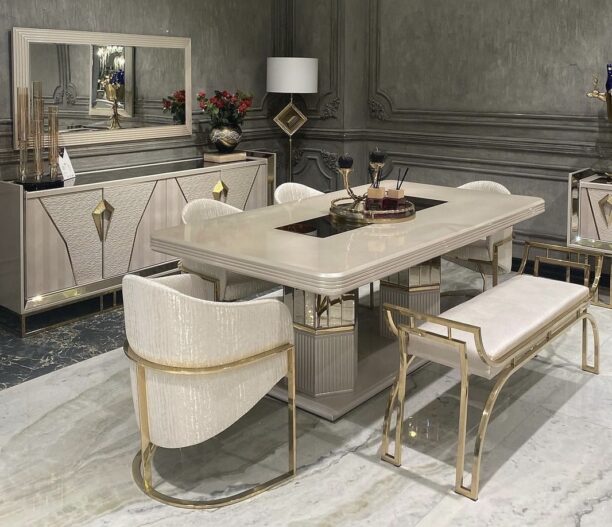 luxury cream and gold dining set. Como by luxura home and living