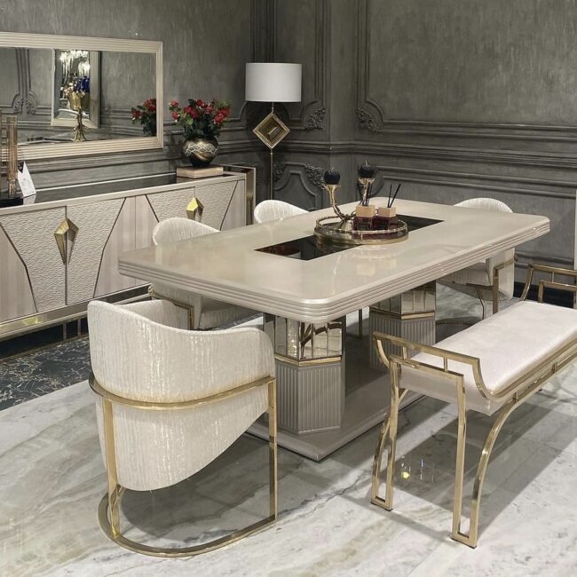 luxury cream and gold dining set. Como by luxura home and living