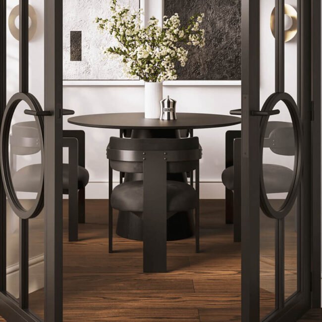 Elevate your dining area with the Vega Dining Chair, a stunning combination of modern sophistication and luxurious comfort. Featuring a sleek black wooden frame and a plush velvet seat and backrest.