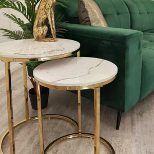 Marble Side Table Nest of 2 Gold - Image 3