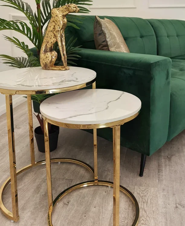 Marble Side Table Nest of 2 Gold