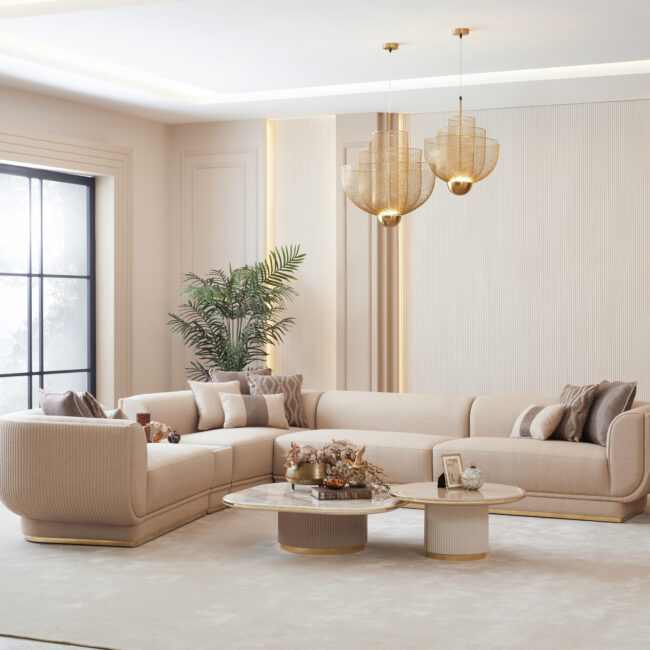 Stylish Cannes Corner Sofa in Neutral Beige – Comfortable, Space-Saving Sectional for Family Rooms