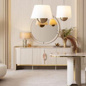 Elegant Tropez Sideboard in a luxury interior with marble top and gold accents.