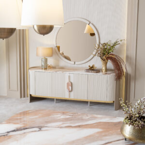 Elegant Tropez Sideboard in a luxury interior with marble top and gold accents.