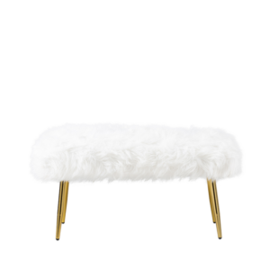 Cloud Fur Bench with White Faux Fur Seat and Gold Metal Legs – Luxury Accent Seating for Modern Interiors.