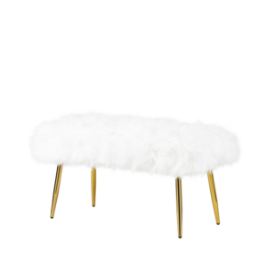 Cloud Fur Bench with White Faux Fur Seat and Gold Metal Legs – Luxury Accent Seating for Modern Interiors.