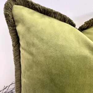 Forest Green Fringed Cushion - Image 3