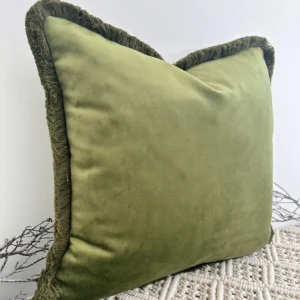 Forest Green Fringed Cushion - Image 4