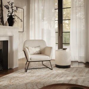 Ivory Boucle Footstool With Black Base - Image 4