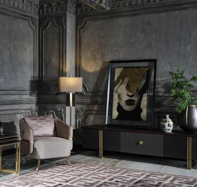 black and gold tv unit